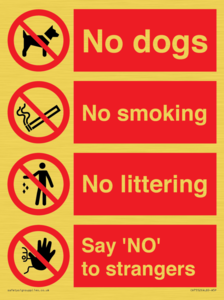 Playground Sign - No dogs, No smoking, No littering, Say 'NO' to strangers